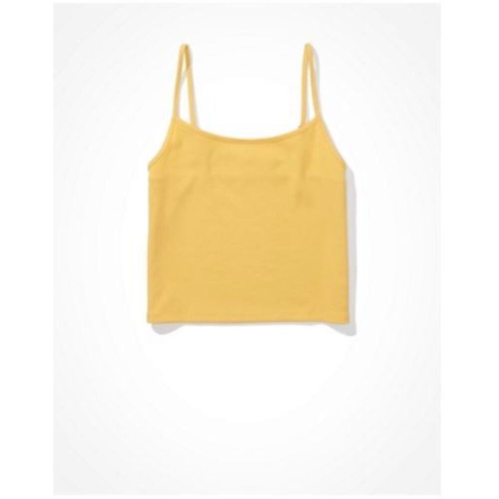 American Eagle cami shirt M tank top yellow mustard gold cropped knit ribbed